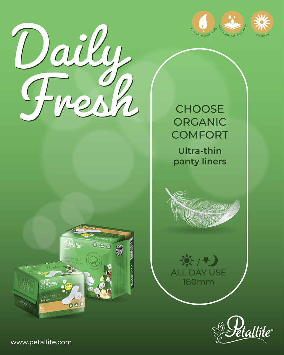 Petallite Organic Daily Fresh Pantyliners - Lab Verified Safety