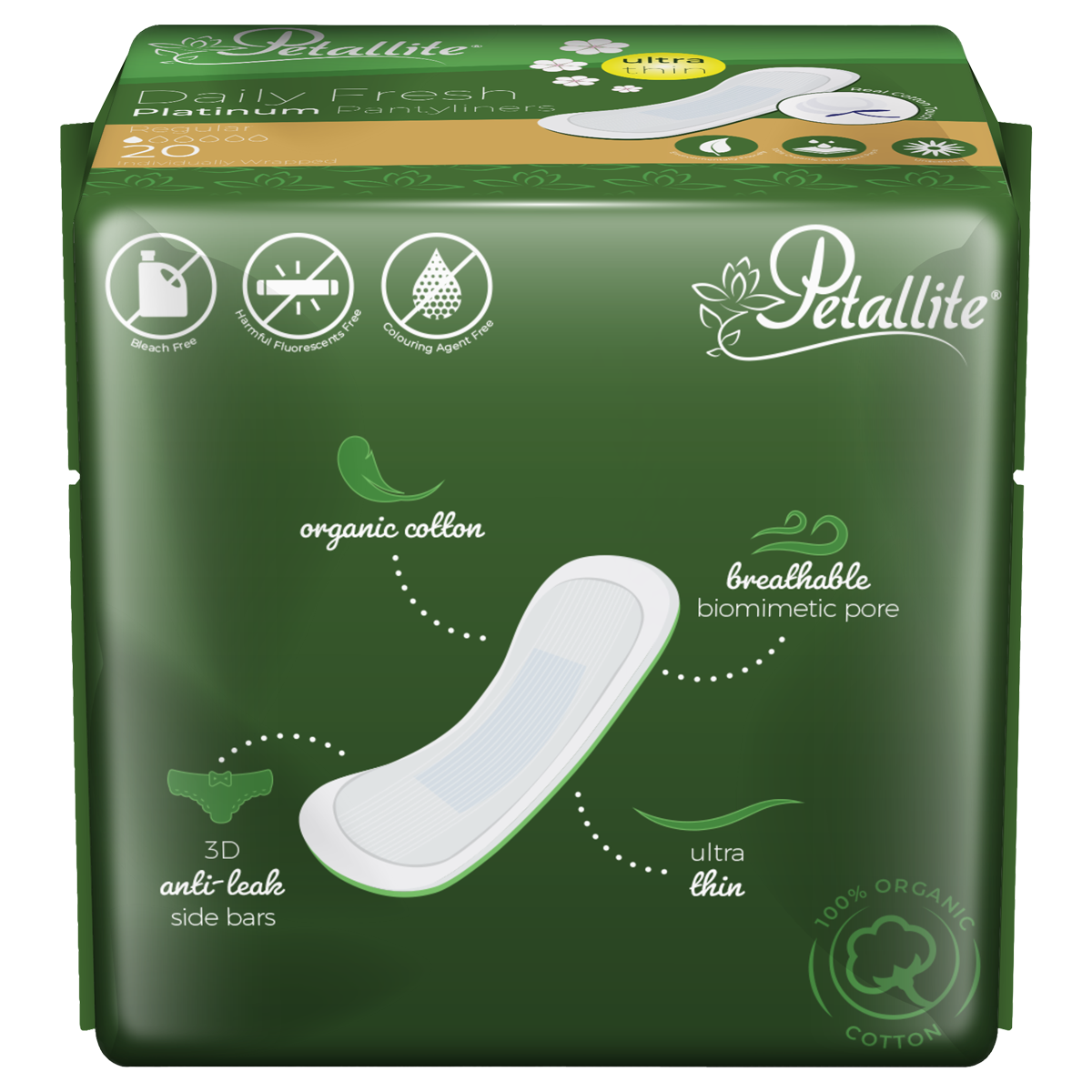 Petallite Organic Daily Fresh Pantyliners - Lab Verified Safety
