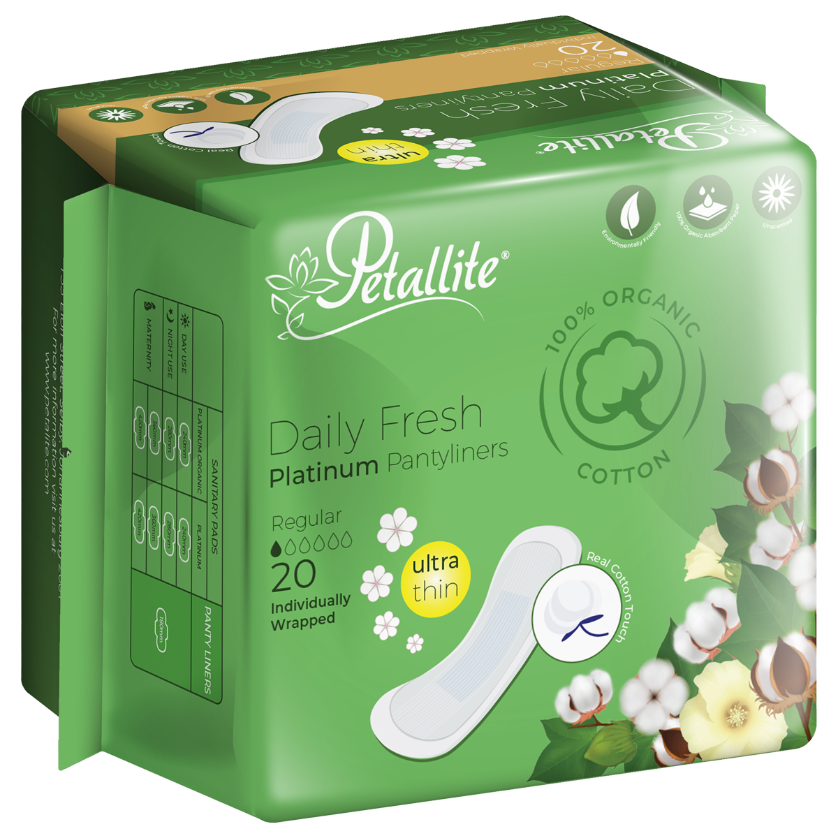 Petallite Organic Daily Fresh Pantyliners - Lab Verified Safety