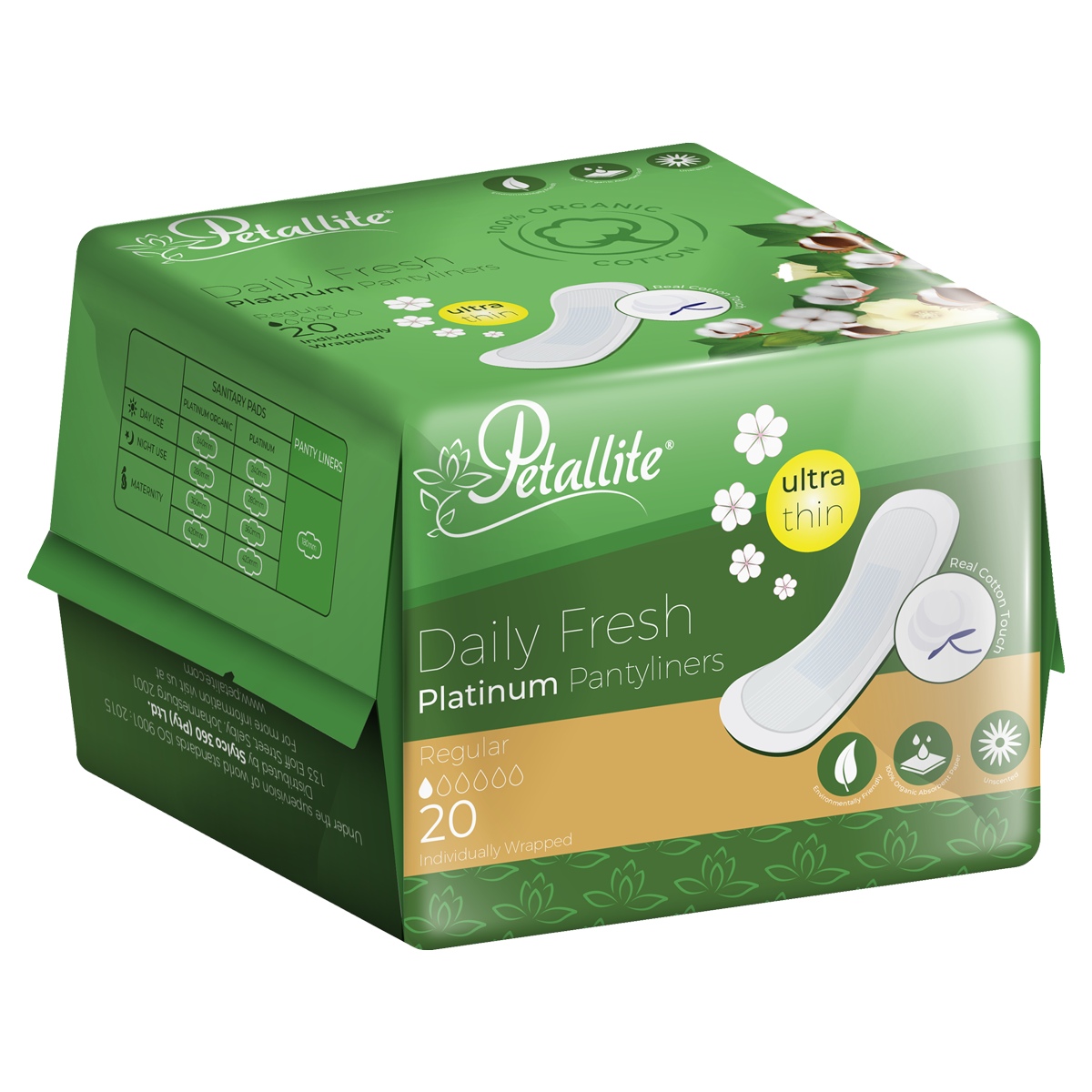 Petallite Organic Daily Fresh Pantyliners - Lab Verified Safety