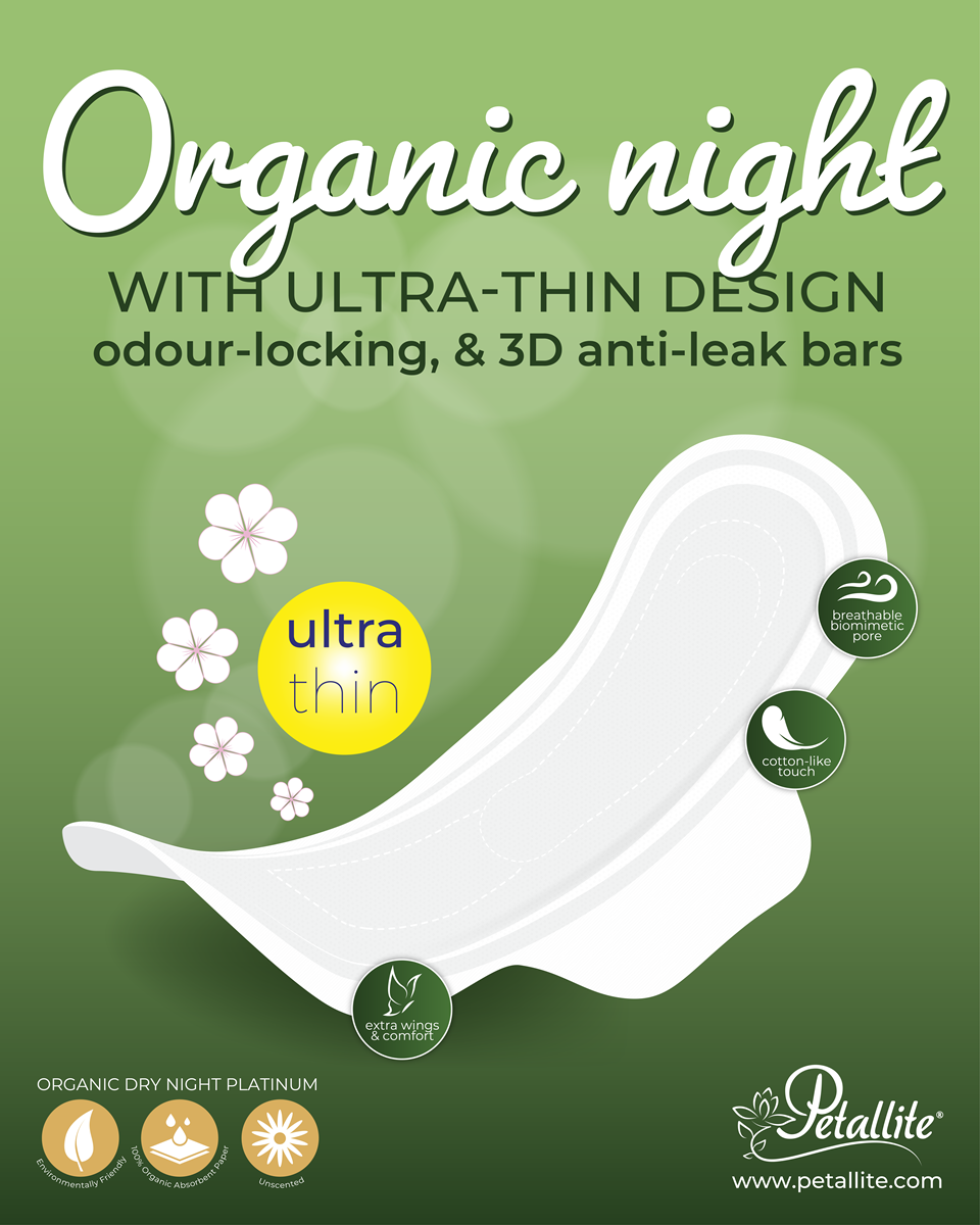 Petallite Organic Night Protect Pads - Lab Verified Safety (Box of 36 Packs-252Pads)